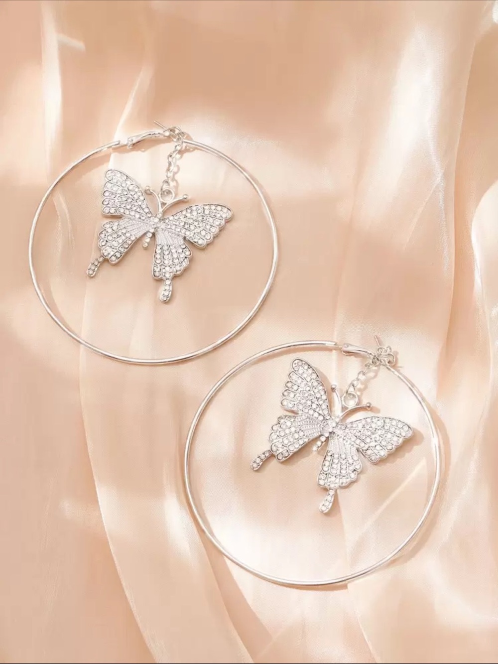 Y2K Silver Butterfly Hoop Earrings